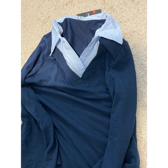 Blue long-sleeve collared layered Womens blouse sz XL - Picture 3 of 8